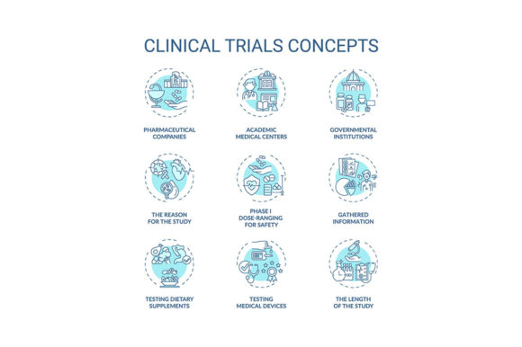 Clinical Trials Concept Icons Set: Graphics for Medical Branding