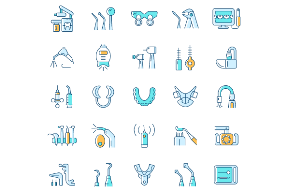 Dentistry Tools Color Icons Bundle