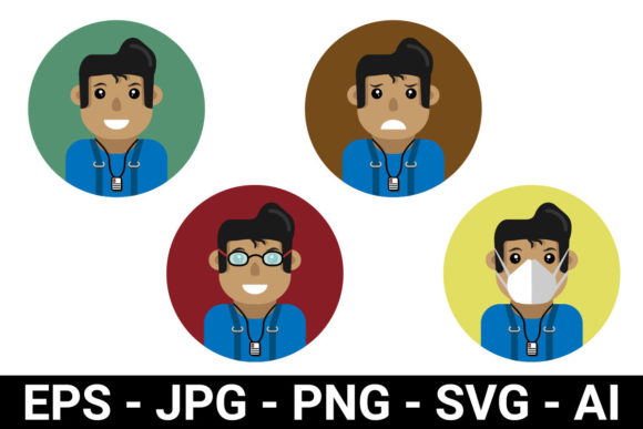 Flat Half Body Male Avatar with 4 Poses: Graphics and Illustrations for Local Business