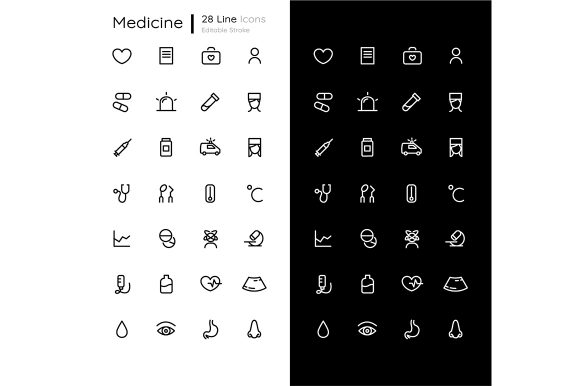 Medicine Linear Icons Set for Graphics and Icons