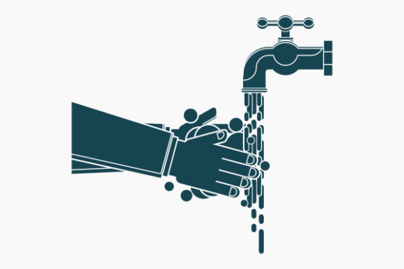 Monochrome Washing Hands Under Faucet Graphics