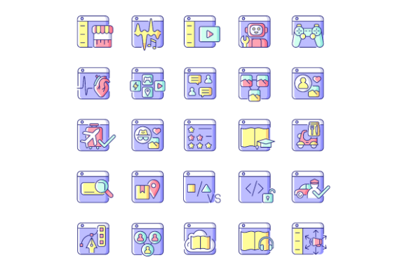 Online Platforms Color Icons Bundle