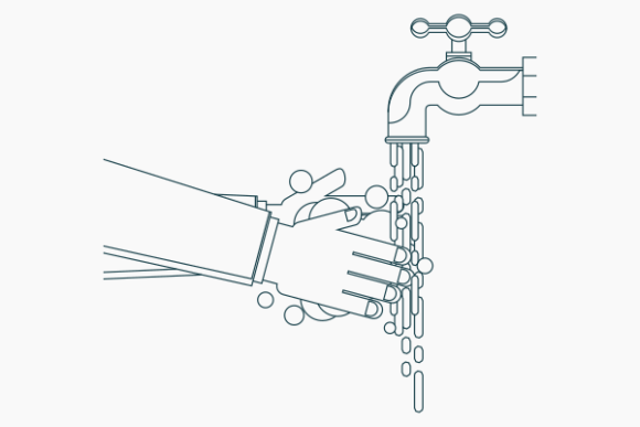 Outline Style Washing Hands Under Faucet Graphics
