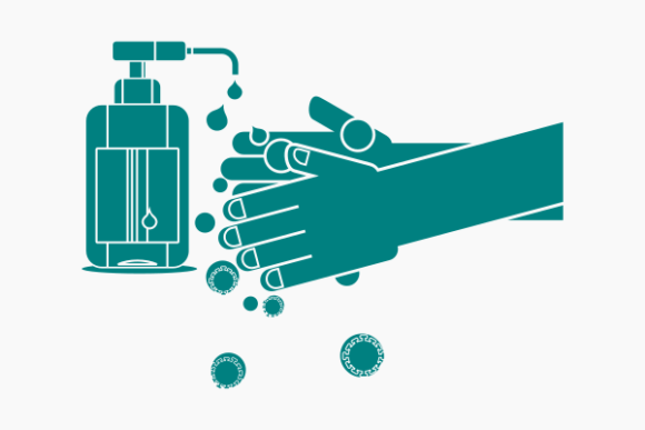 Sanitizing Hands in Monochrome Style Graphics