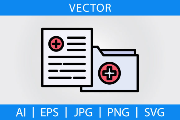 Vector Medical Folder Filled Line Icon Graphics